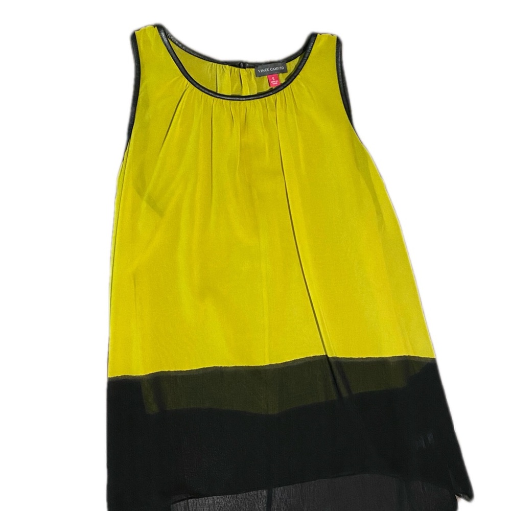 Vince Camuto Flowy See-Through Neon Lime Green & Black Tunic Blouse